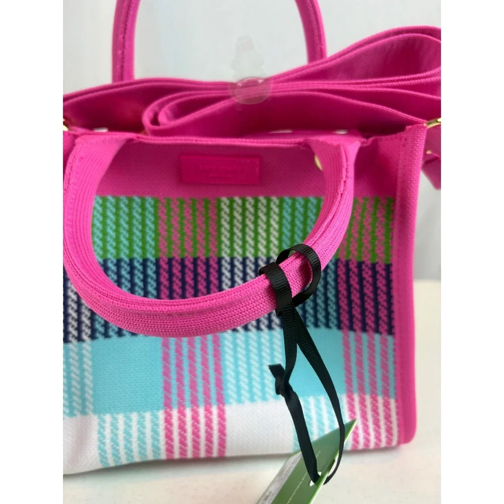 Kate Spade New York Target Pink Plaid Knit Mini Tote Crossbody Bag New - Picture 10 of 11